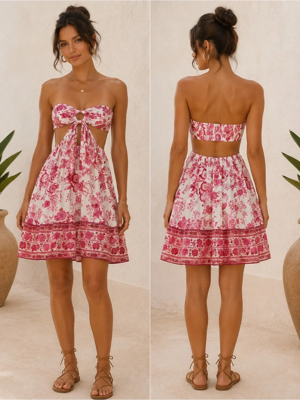 shein pink cut out dress SHEIN EZwear Women's Elegant Solid Color Cutout Dress, Summer